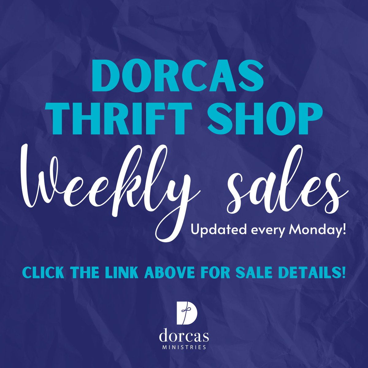 Check out our weekly sales HERE > dorcascary.org/daily-sales/

Sales are updated each week on Monday! Click the link above to see the latest sales anytime.