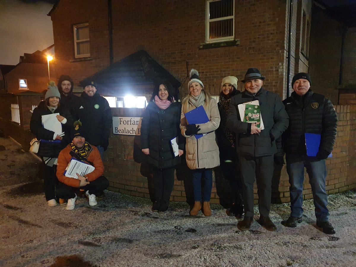 ClonardSF's tweet photo. Members of the Clonard Martyrs Cumann braced the elements tonight for a canvas along Forfar Street and elsewhere. Good reception on the doors from residents with a number of issues discussed. https://t.co/eair9K9ZNH