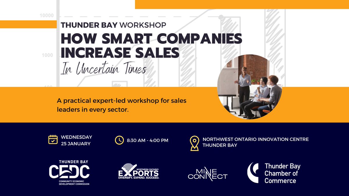 Hello Thunder Bay!!  

Join us for a one-day intensive sales workshop designed to help your company maximize its resources and drive sales in every business cycle.
🗓️ Jan 25th
🕗 8:30am -4pm

Find out more here.
👇👇👇👇
t.ly/06P6

#salestraining #Export #ThunderBay