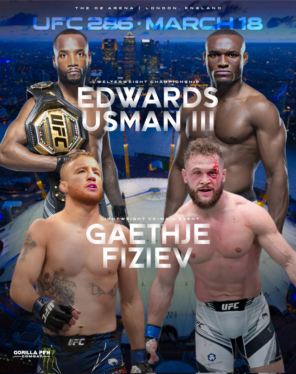 The roof coming off The O2 Arena for this one 😤🏴󠁧󠁢󠁥󠁮󠁧󠁿

@Leon_edwardsmma x @USMAN84kg
@Justin_Gaethje x @RafaelFiziev 

#leonedwards #kamaruusman #justingaethje #rafaelfiziev #ufc #ufc286 #theO2 #theo2arena #london #england #mma #gorillapencombat #gorillapenmafia #gorillapenmma