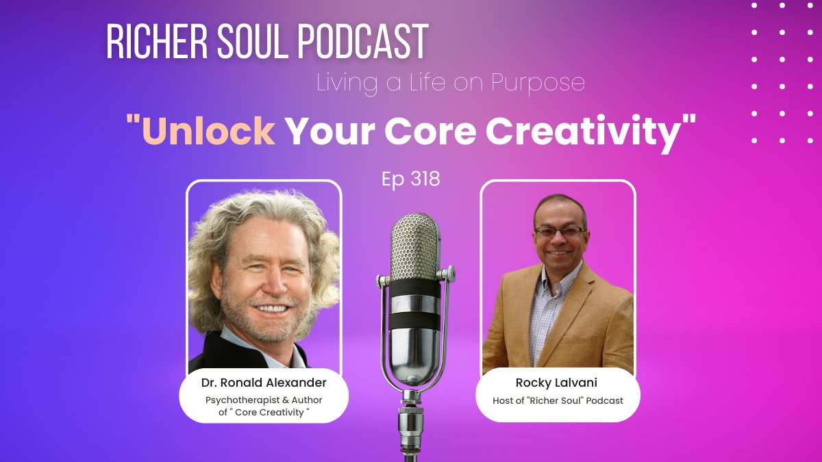 RonAlexanderPhD's tweet photo. I was delighted to join Rocky Lalvani @rockylalvani on his Richer Soul podcast.

I was able to dive deep into a discussion on how to "Unlock Your Core Creativity"

Check out the episode!
⬇️⬇️⬇️
https://t.co/kOPg47DssL

.
.
.

#corecreativity #drronaldalexander https://t.co/D2t5t7tPYc