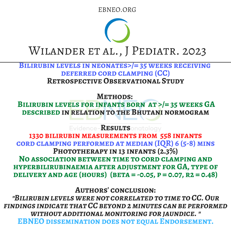 Evidence-Based Neo (@ebneo) on Twitter photo Deferred cord clamping and hyperbilirubinaemia were not associated after correction for GA, age (hours) and mode of delivery in a study by Wilander et al. in <a href="/JPediatr/">JournalofPediatrics</a> ow.ly/tBo050Mt3BL #EBNEOalerts #neoEBM #neotwitter #FOAMneo Deferred cord clamping and hyperbilirubinaemia were not associated after correction for GA, age (hours) and mode of delivery in a study by Wilander et al. in <a href="/JPediatr/">JournalofPediatrics</a> ow.ly/tBo050Mt3BL #EBNEOalerts #neoEBM #neotwitter #FOAMneo