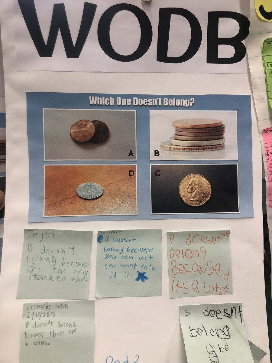 2ndGradeJKO's tweet photo. Students completed a #WODB activity before math today to supplement our unit on Money. We completed this as a POD activity. @PS66JKO #podwork #geoupwork #collaborativeconversation #colorcode #mathwarmup https://t.co/JbReUenPU6