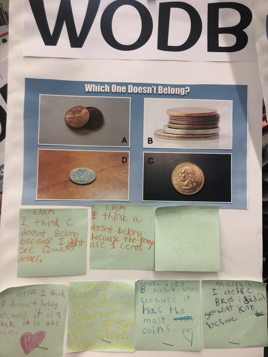 2ndGradeJKO's tweet photo. Students completed a #WODB activity before math today to supplement our unit on Money. We completed this as a POD activity. @PS66JKO #podwork #geoupwork #collaborativeconversation #colorcode #mathwarmup https://t.co/JbReUenPU6