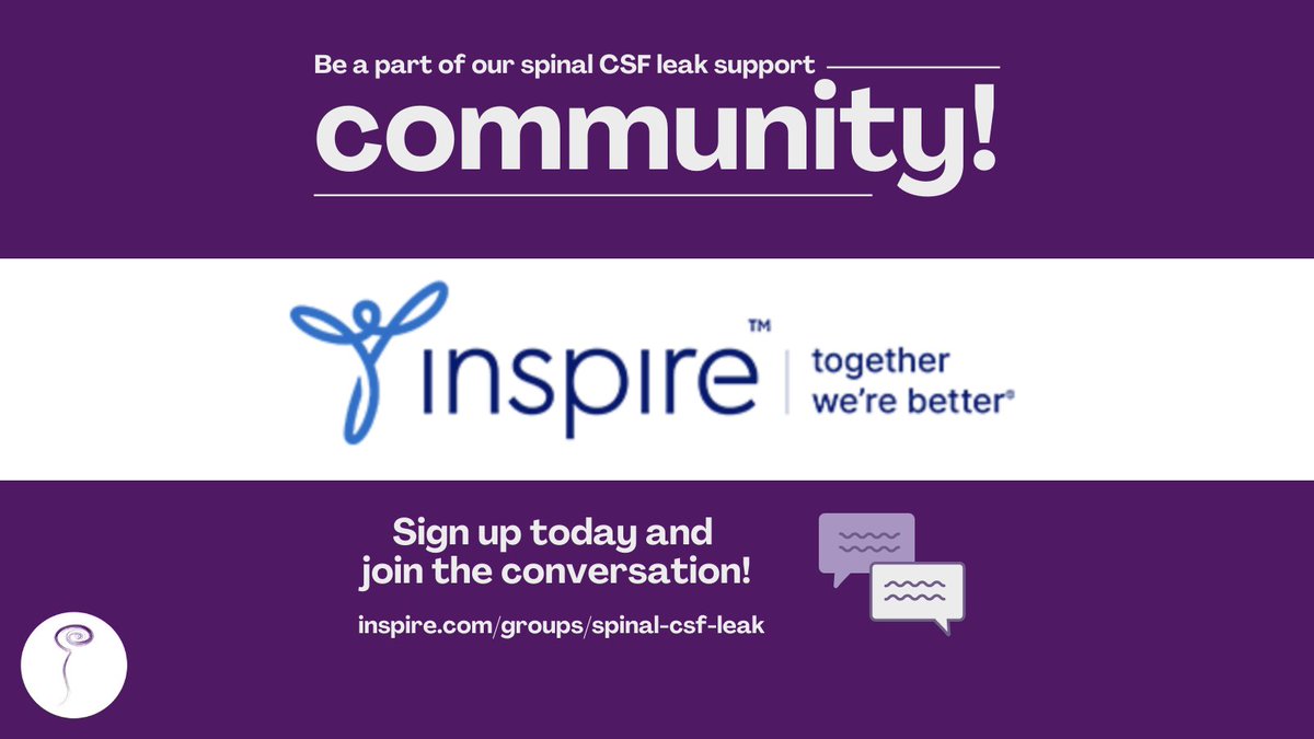 spinalCSFleak's tweet photo. Want to connect with others who are living with spinal CSF leak? Join our support community at Inspire. https://t.co/W84oRlmLcz #becauseyourduramaters https://t.co/k3WKo9ZSnR