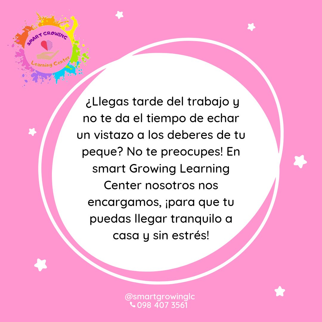 SmartGrowingLC's tweet photo. Una de tu preocupaciones ya tiene solución en Smart Growing Learning Center. ¡La mejor opción para ti y tu peque te espera! 💗📚 #smartgrowinglearningcenter #centroderefuerzopedagógico #tareasdirigidas #estimulaciónacadémica #estimulaciontemprana #estudios https://t.co/y75zrkUBPp