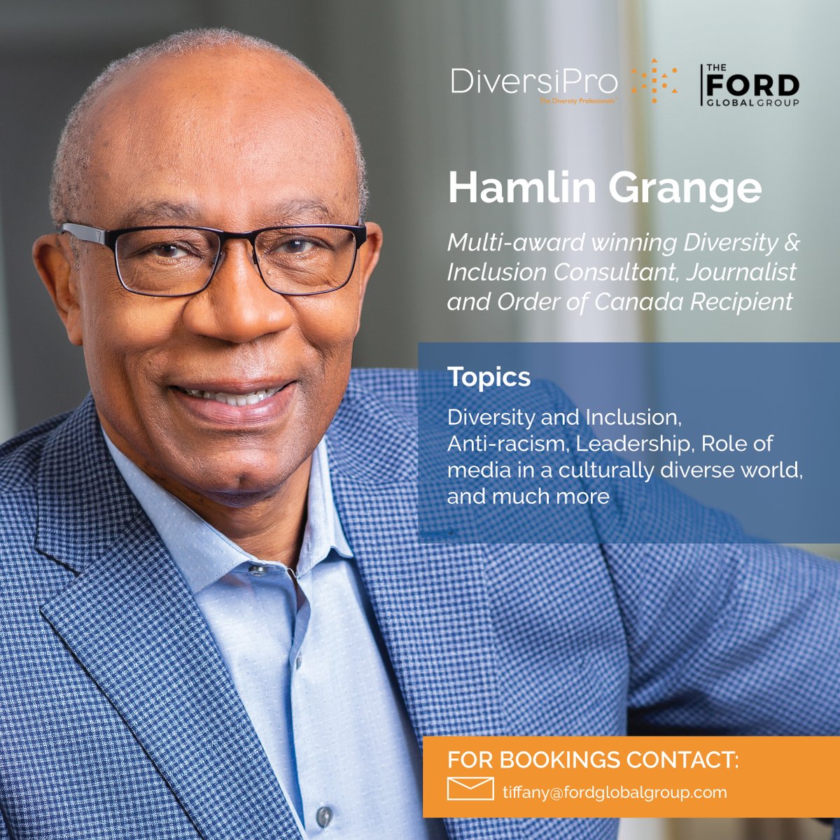 Exclusively available for your next Corporate Employee Resource Group Black History Month event and more. The Multi-award Winning Diversity &amp; Inclusion Consultant, Journalist and Order of Canada Recipient #HamlinGrange <a href="/HamlinGrange/">Hamlin Grange C.M.</a> - Booking contact: tiffany@fordglobalgroup.com