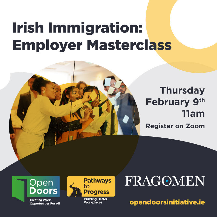 Exciting news! The Open Doors Initiative and Fragomen are proud to present the upcoming webinar "Irish Immigration: Employer Masterclass". 

Join us for an informative and engaging discussion about navigating #IrishImmigration. Register now: us02web.zoom.us/webinar/regist…