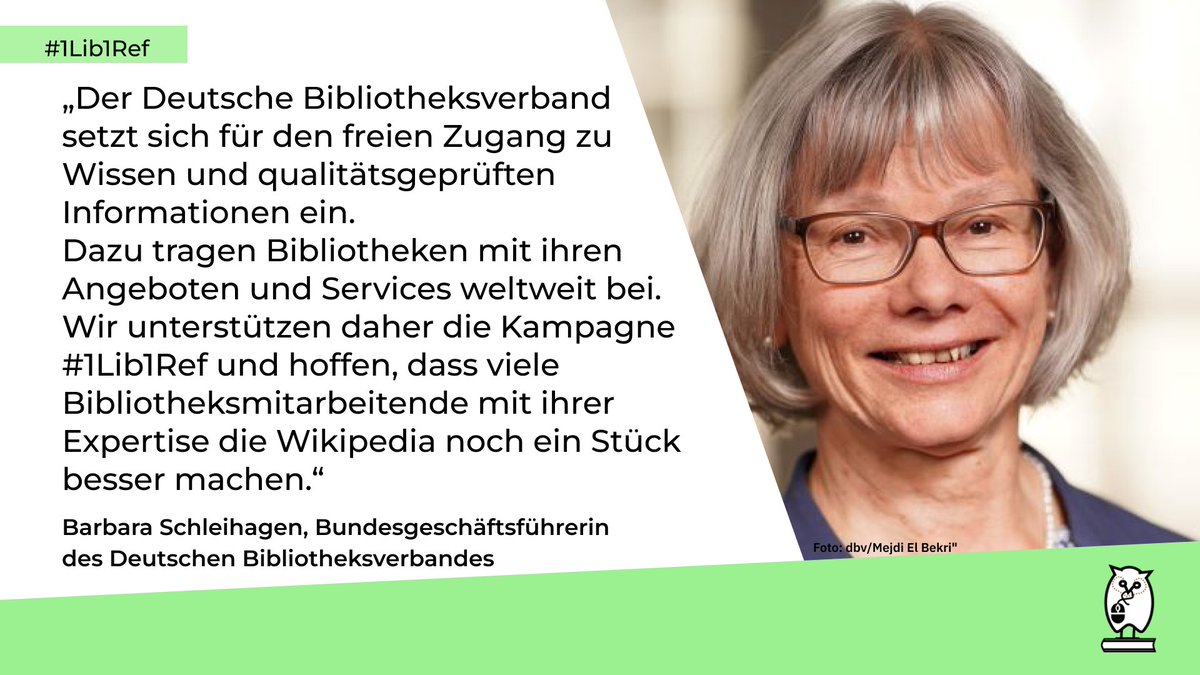 WikimediaDE's tweet photo. Zweimal jährlich lädt die Kampagne #1Lib1Ref Bibliothekar*innen dazu ein, fehlende Referenzen u. Quellenangaben in #Wikipedia-Artikeln zu ergänzen. Die aktuelle Ausgabe findet vom 15. Januar bis zum 5. Februar 2023 statt.
Mehr Informationen:
https://t.co/NgYv0JRJMM
@bibverband https://t.co/qnVJKxAICd