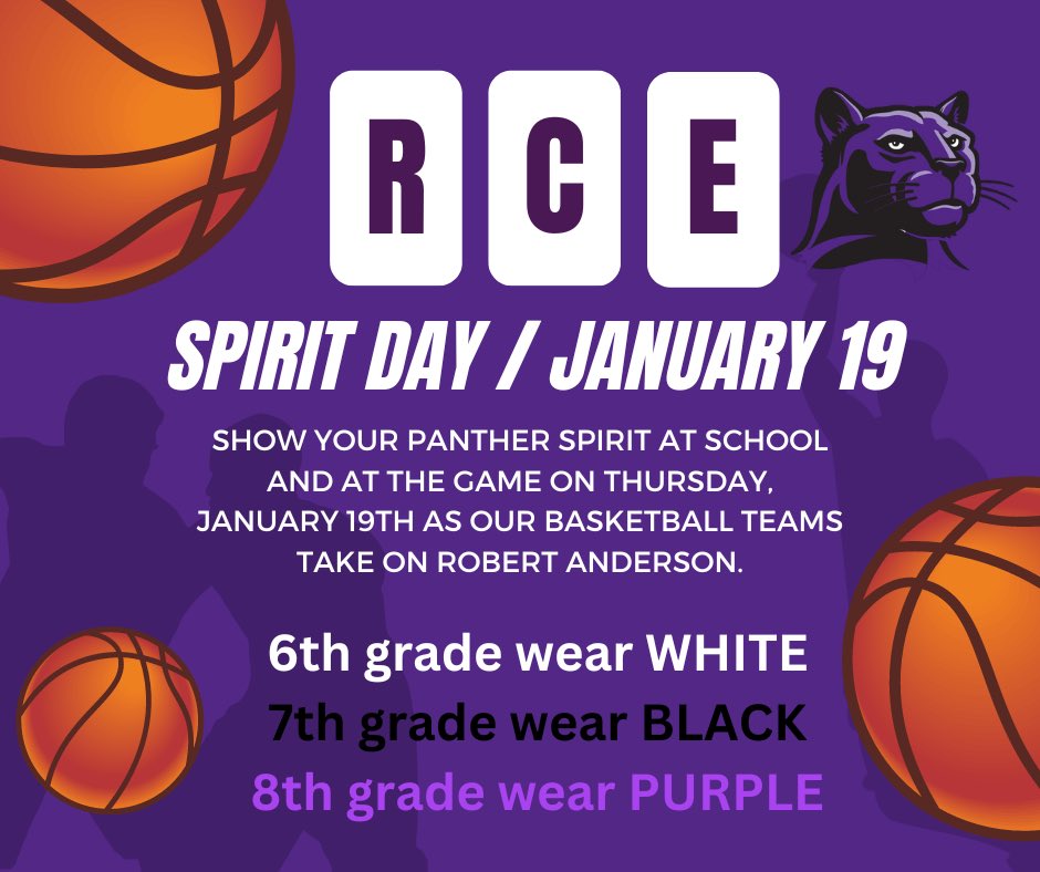 Pep rally this Thursday leading up to a huge matchup with Robert Anderson! #teamRCE 🏀🐾