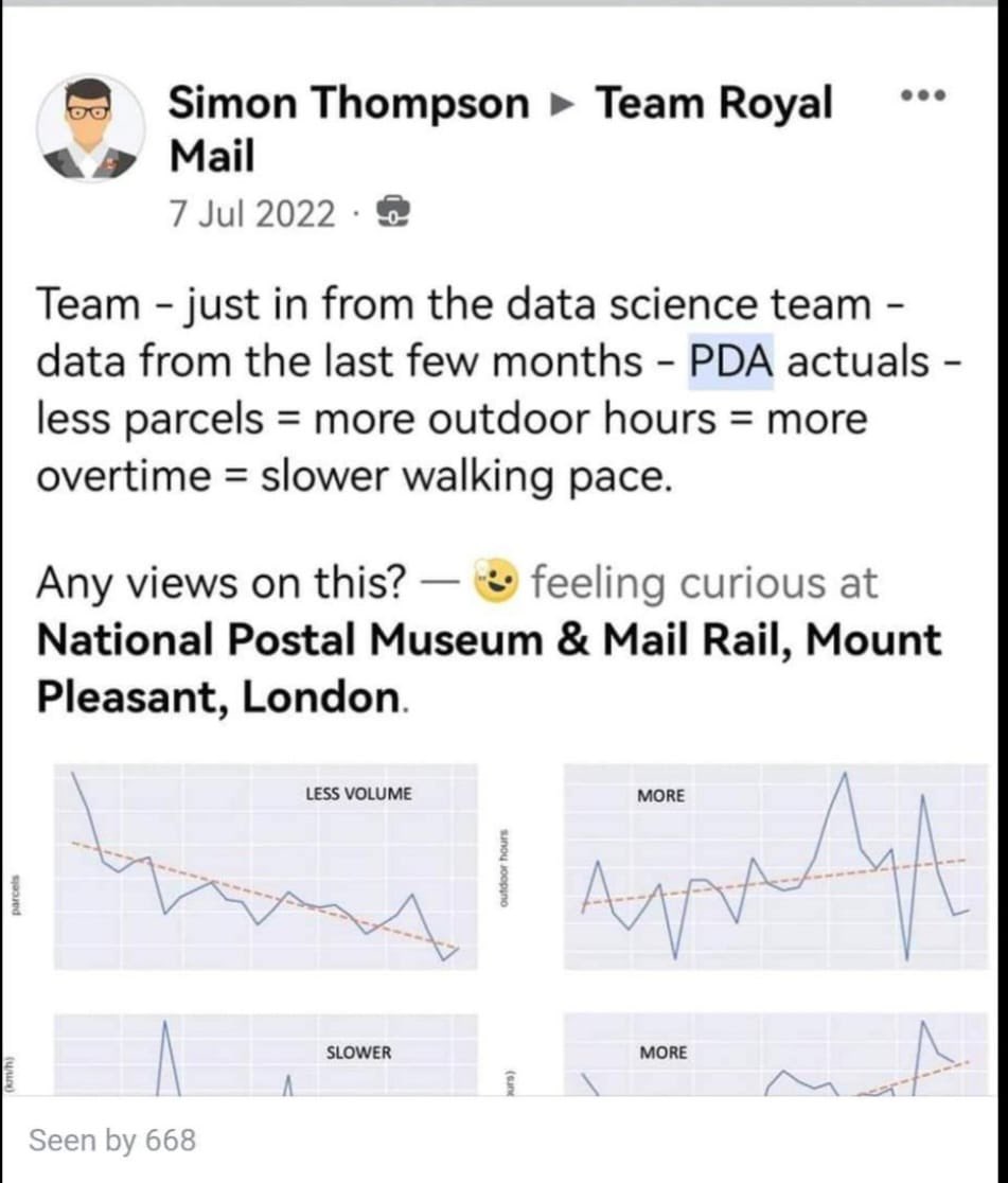 CWUnews's tweet photo. The Simon Thompson of 17th January 2023 needs to tell the Simon Thompson of 7th July 2022 that Royal Mail aren’t using PDAs to monitor workers. 

Come on everyone. Vote YES. 

#WeAreStillHere https://t.co/AqoTQfD3RC