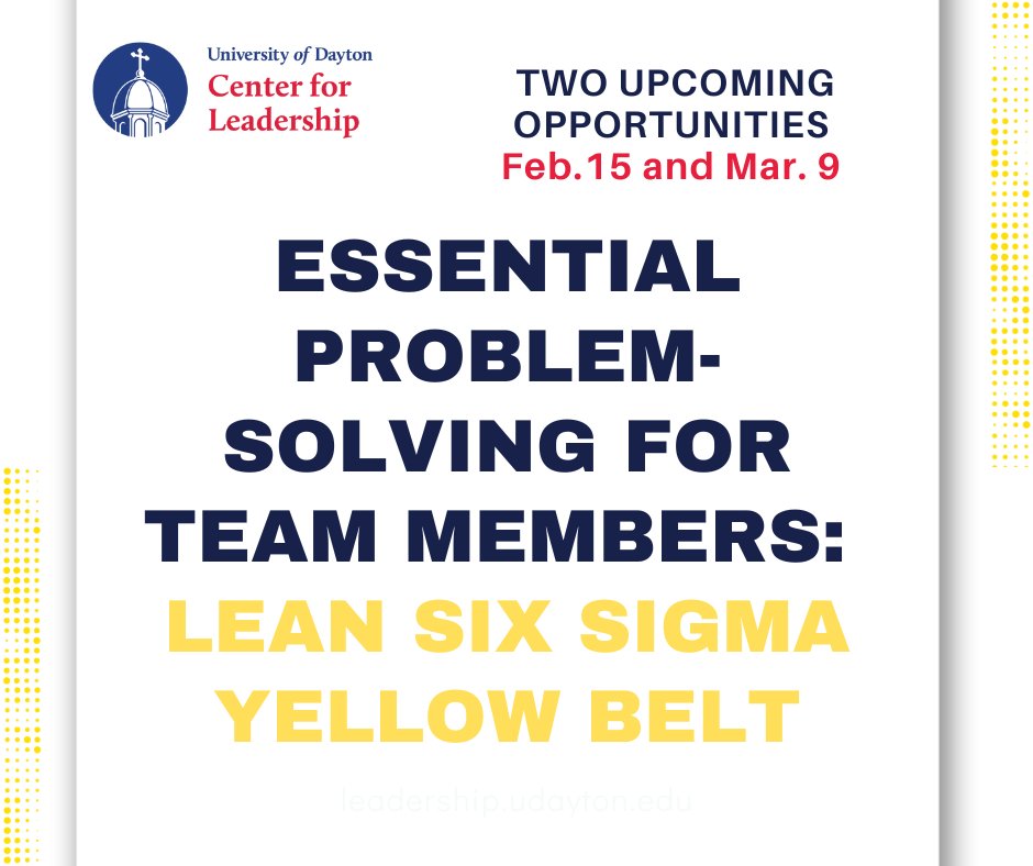 UDLeadership's tweet image. Upcoming opportunities Feb. 15 and Mar. 9 - Register today! In this program, you will learn how to use the five-step Lean Six Sigma Problem Solving process called DMAIC. Registration link bit.ly/3Fm7hlv
#leansixsigma #yellowbelt #certificationcourse