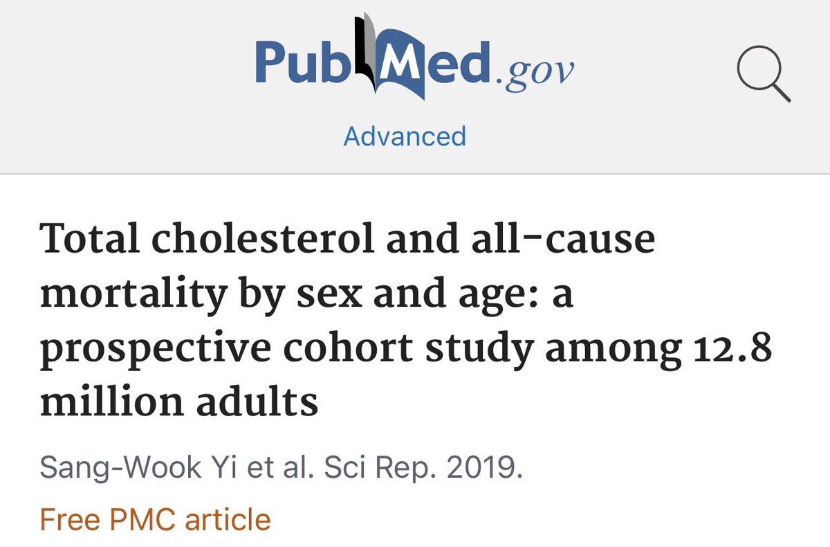 SBakerMD's tweet photo. FUN FACT: This huge 2019 study on over 12 MILLION people showed that folks with a total cholesterol between 210-240 mg/dl had the LOWEST rates of death and that very LOW total cholesterol was WORSE than very high cholesterol https://t.co/yyJyhZcr9V