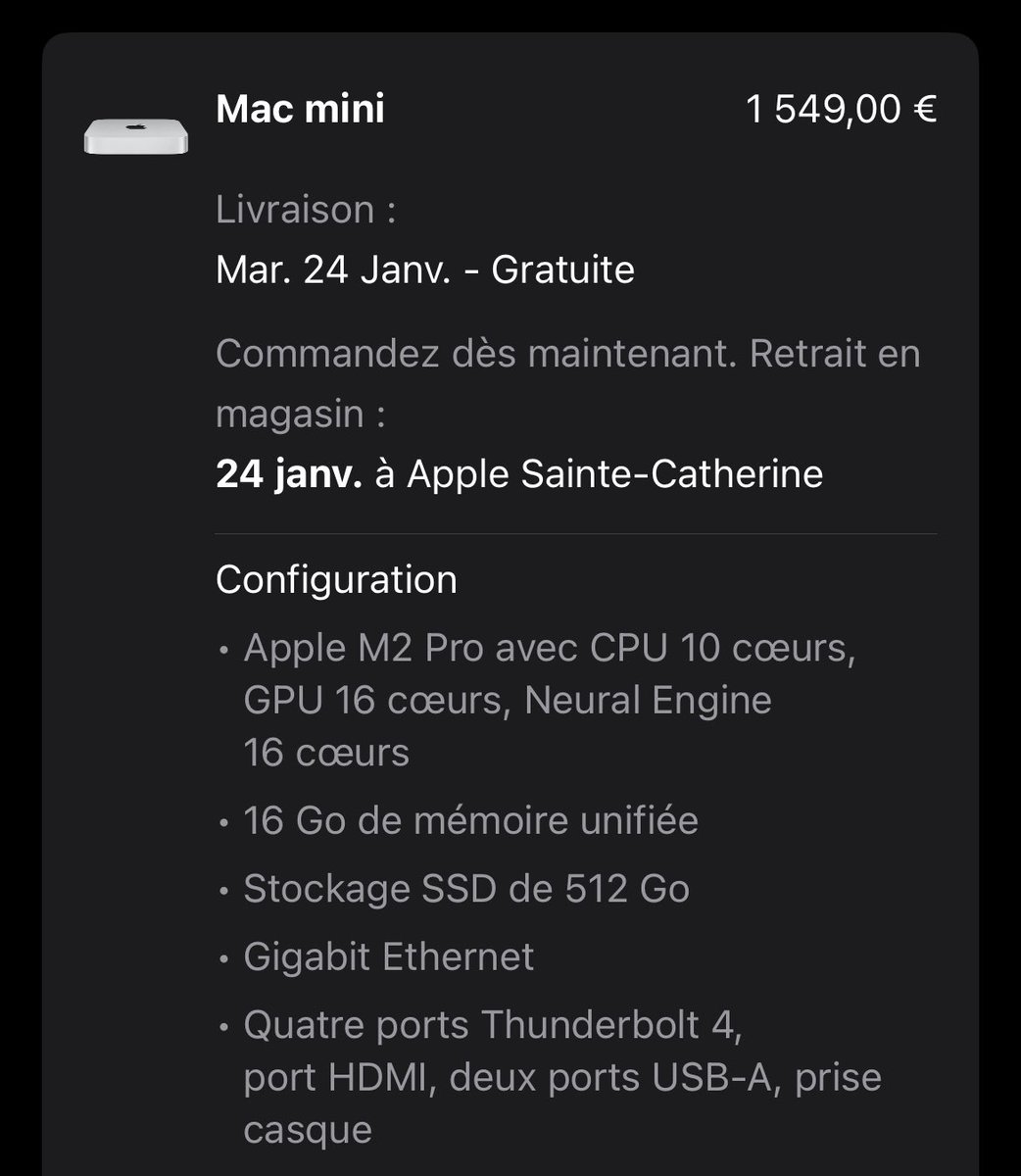 iBordelais's tweet image. Le seul produit qui m’intrigue sur ce qui a été annoncé aujourd’hui. Notamment le rapport performance / prix. C’est commandé on verra bien 🤷🏻‍♂️ #macminim2pro