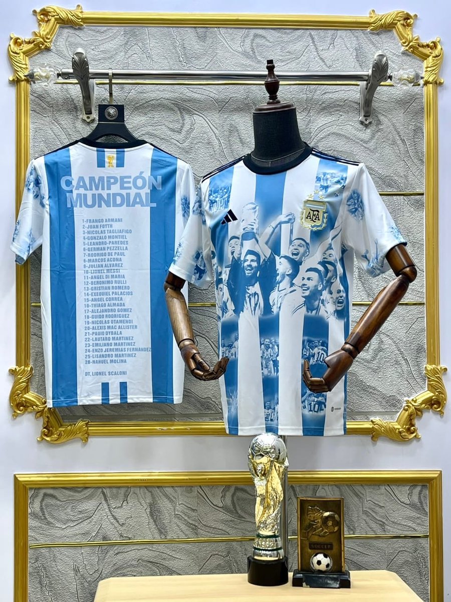 Fran6Jy's tweet photo. @Naija_PR Argentina WC winning squad Jersey, limited edition now in stock....limited quantities too  Price: 10k https://t.co/u7ZiglEtu8