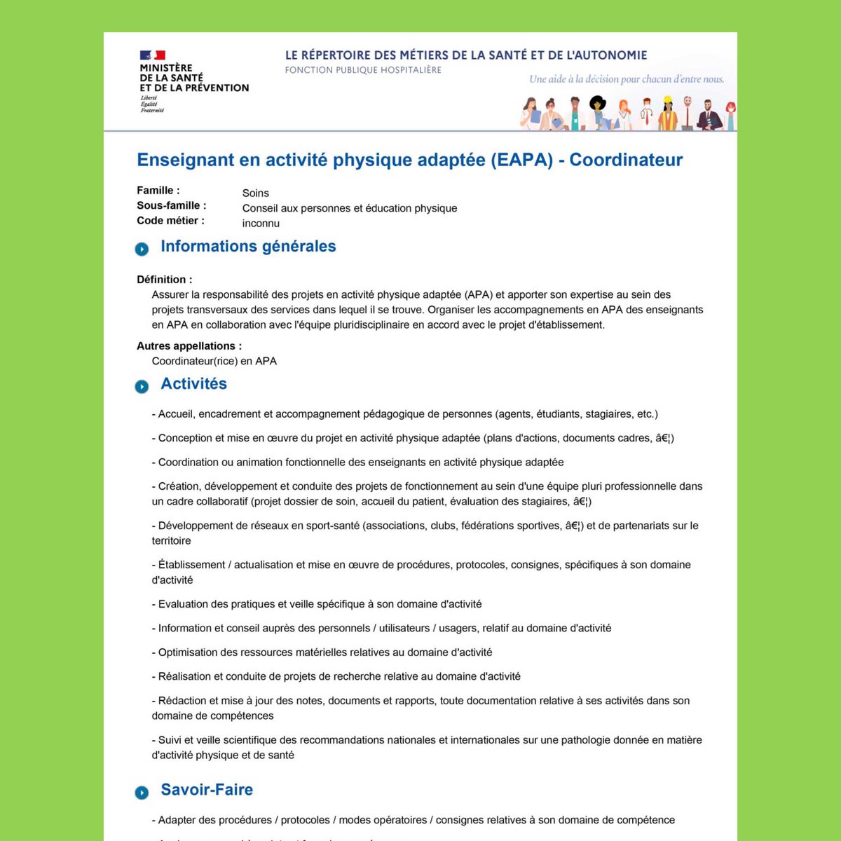 📣 En projet depuis 2019, les fiches métiers #APHP de l'Enseignant.e en #ActivitéPhysiqueAdaptée (#EAPA) et de l'EAPA Coordinateur.rice sont enfin officielles 🤩 

➡️ Les infos ici : bit.ly/fiches-metier-…