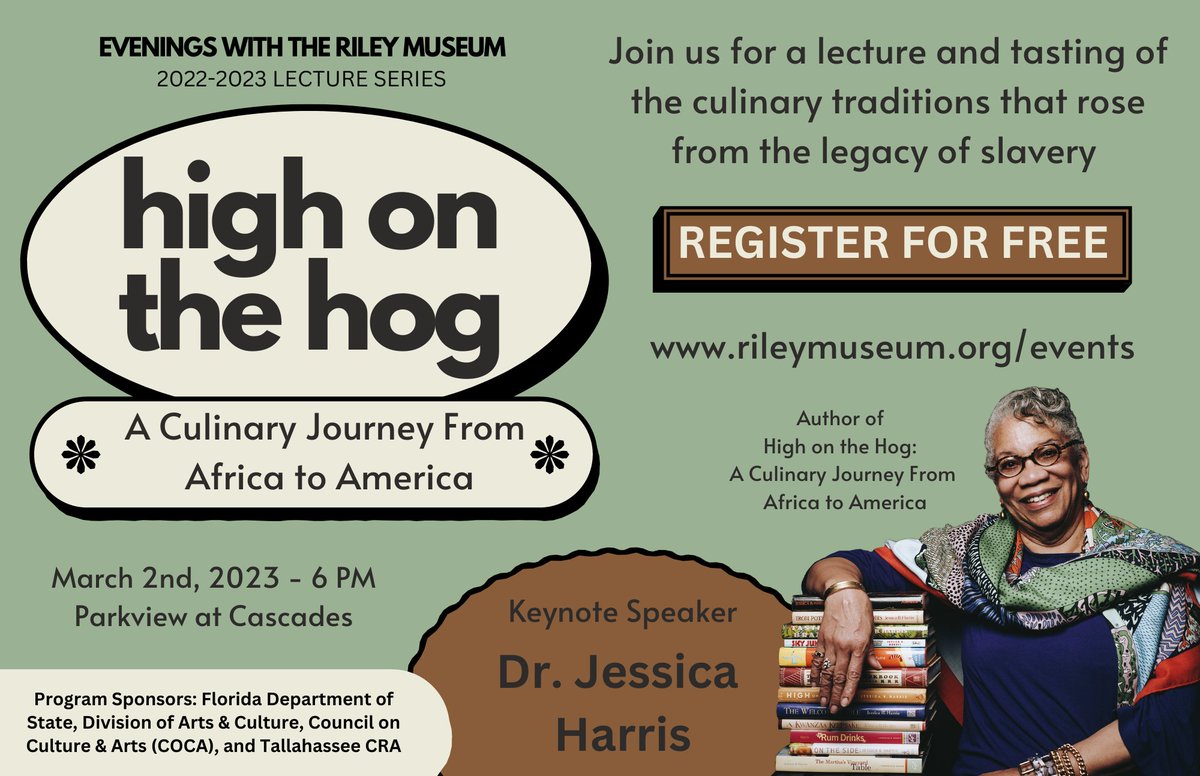 Join us for the second in our ongoing lecture series featuring culinary historian and author Dr. Jessica Harris!

More information and RSVP here: rileymuseum.org/event-details/…