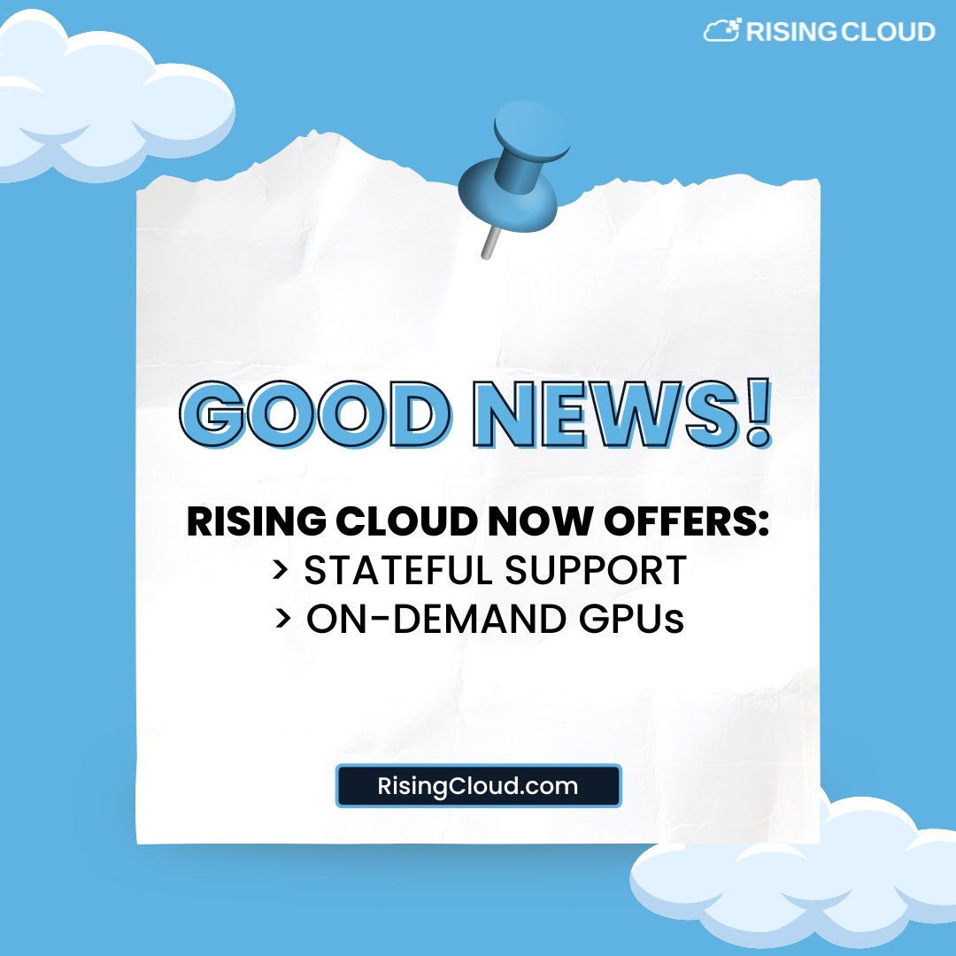 risingcloudai's tweet photo. #ICYMI: Rising Cloud now supports Stateful applications and GPU computing!

Apps which are frequented by return users will benefit from #stateful support, and access to on-demand #GPU computing will benefit industries like machine learning, automotive design, and options pricing. https://t.co/y1yjdEY7fk