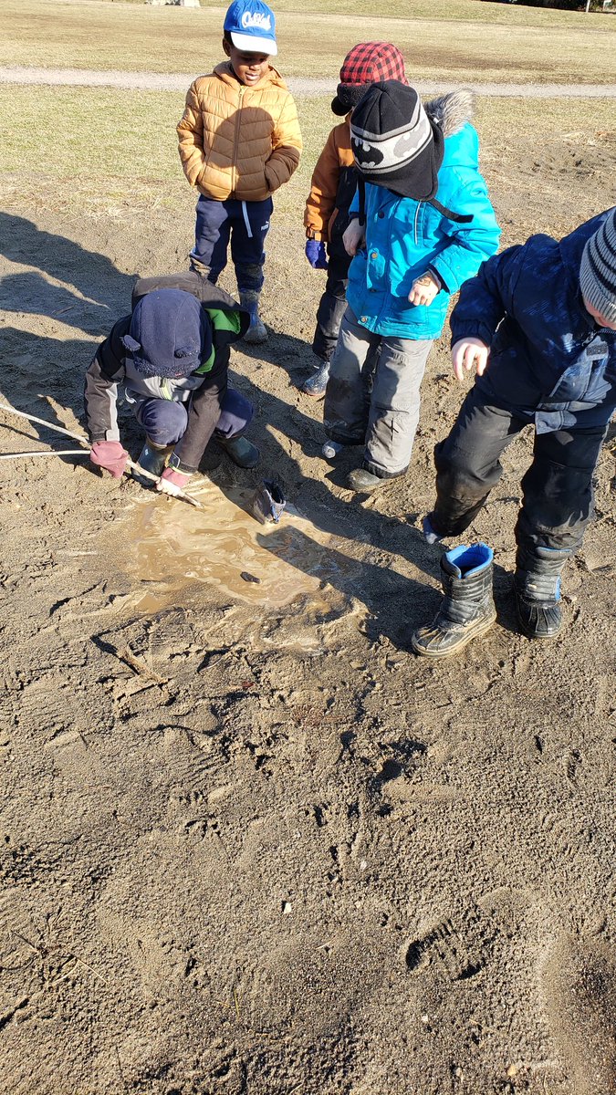 JBrentECE's tweet image. The puddle in the sand pit was different than the puddle along the muddy edge. One of them was a &apos;boot eater&apos; &amp;amp; the other was a &apos;boot washer. #sciencechat in the #OutdoorClassroom #4FramePSI
