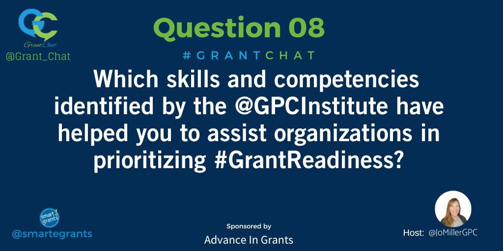 #GrantChat (@grant_chat) on Twitter photo Q8: Which skills and competencies identified by the <a href="/GPCInstitute/">GrantProCertifIns</a> have helped you to assist organizations in prioritizing #GrantReadiness? #GrantChat Q8: Which skills and competencies identified by the <a href="/GPCInstitute/">GrantProCertifIns</a> have helped you to assist organizations in prioritizing #GrantReadiness? #GrantChat