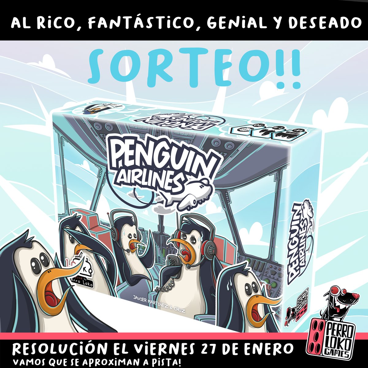 Soooorteo!! 🐧#PenguinAirlines✈️ Vammmos que llegan los pingüinos ❄️Sigue nuestra cuenta @PerrolokoGames ❄️Retwittea! ❄️Menciona a 3 personas con las que jugarías El ganador/a del sorteo se anunciará este Viernes 27/01 #boardgames #perrolokogames