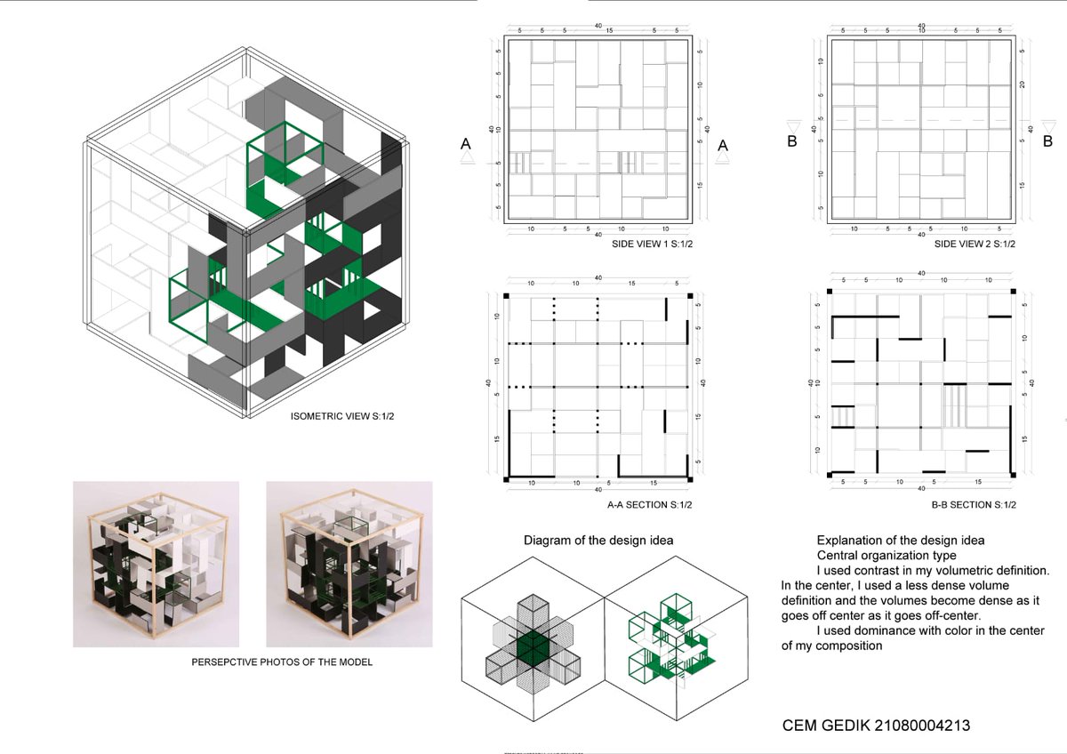 1. Sınıf ARCH 1110 Mimarlıkta Temel Tasarım I Stüdyosu final projesi:

'Design of a 3D Composition'

Tasarımcı öğrenci: Cem Gedik
+
#YUarch #YaşarMimarlık #YaşarArchitecture #TemelTasarım #BasicDesign