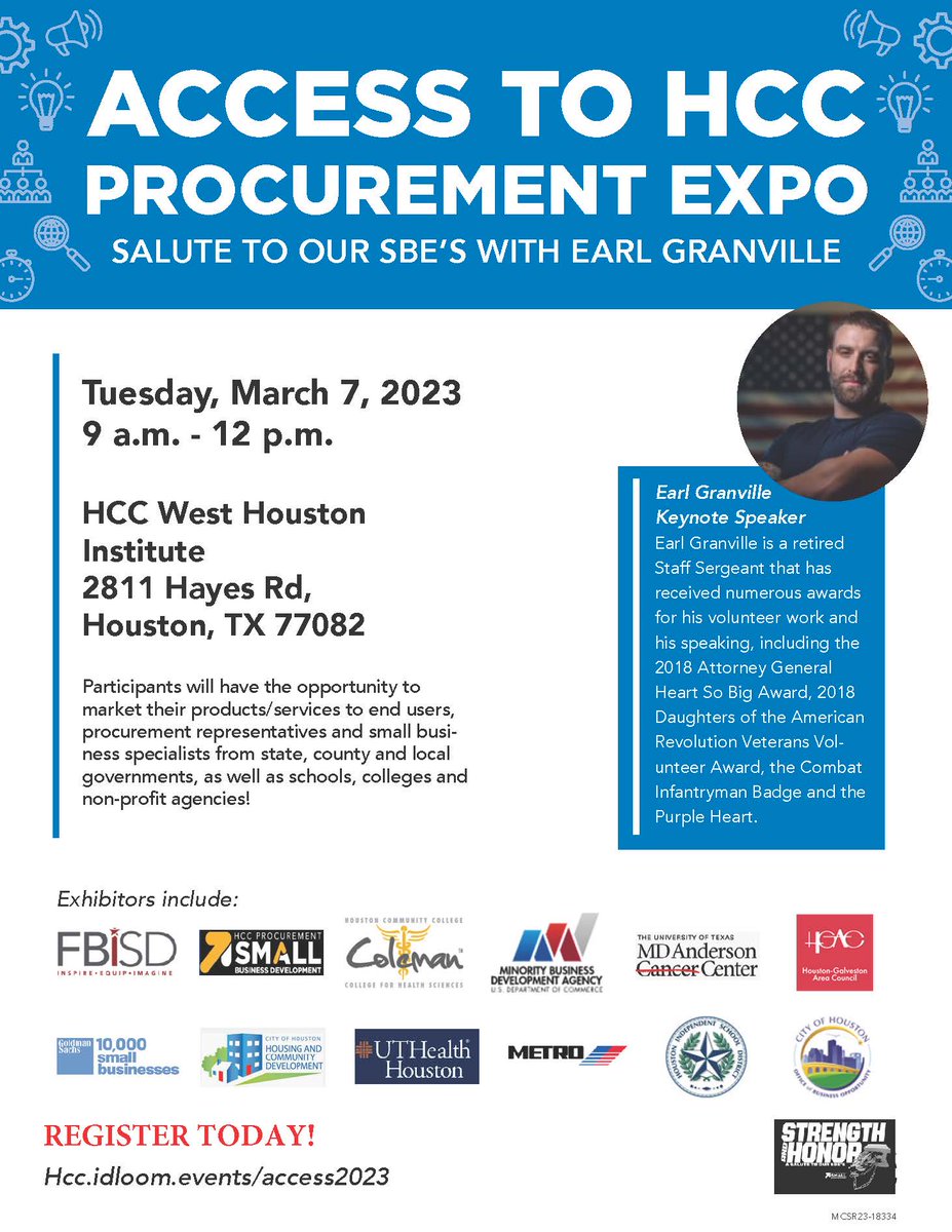 HCCSBDP's tweet photo. If you are interested in marketing your good or service to HCC and other governmental agencies, you must attend "Access to HCC"! This year we will also have exotic cars, a virtual paint booth and exciting prizes!!
Register today! https://t.co/DpRItebLw2 https://t.co/AdbV8fM2TF
