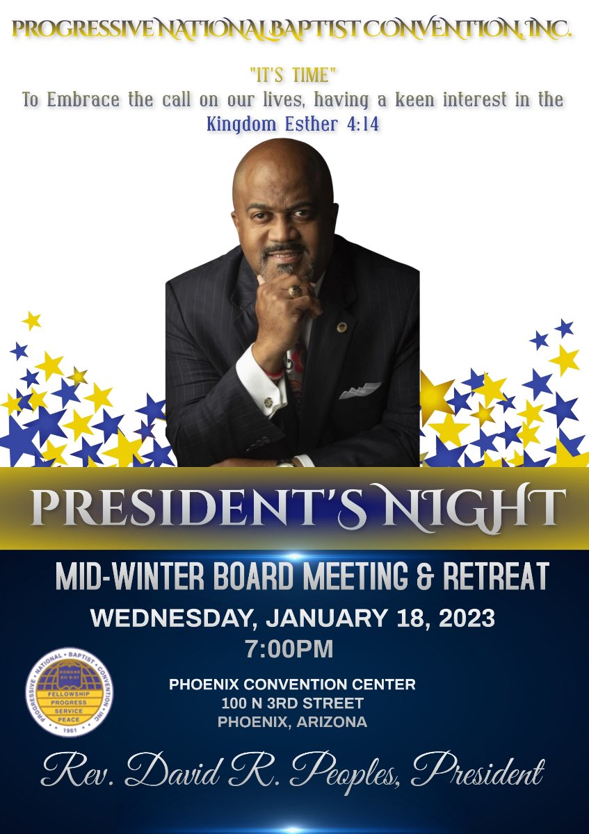PNBC FAMILY AND FRIENDS! Join us for a powerful message from our very own President Rev. David R. Peoples. Starting at 7pm Wednesday Night, Live from Phoenix, AZ at our Mid-Winter Board Meeting. Streaming Live on all PNBC platforms. You don’t want to miss it!!