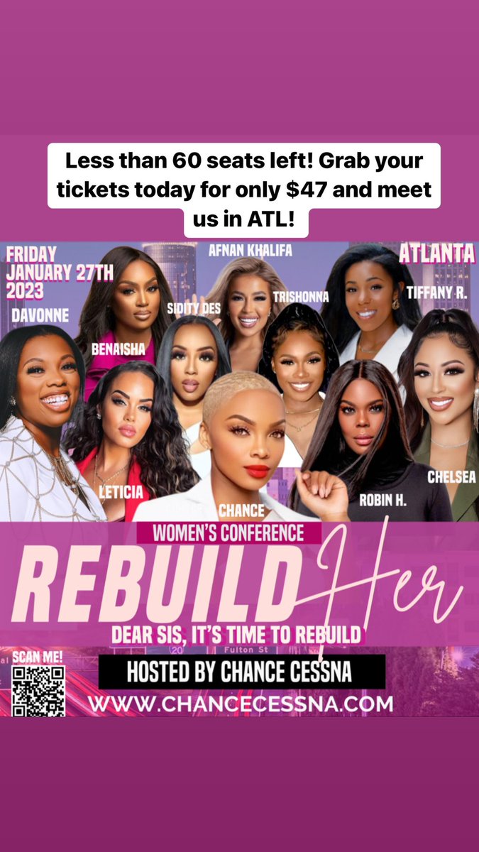 iamchancecessna's tweet photo. I have less than 60 seats left for my Rebuild Her Conference in ATL Next Friday! I want to meet you IN PERSON! Meet me there! 

Tickets are only $47 grab them here 👉🏽 https://t.co/o5IZJTtyNR https://t.co/wcmdJlSGqc