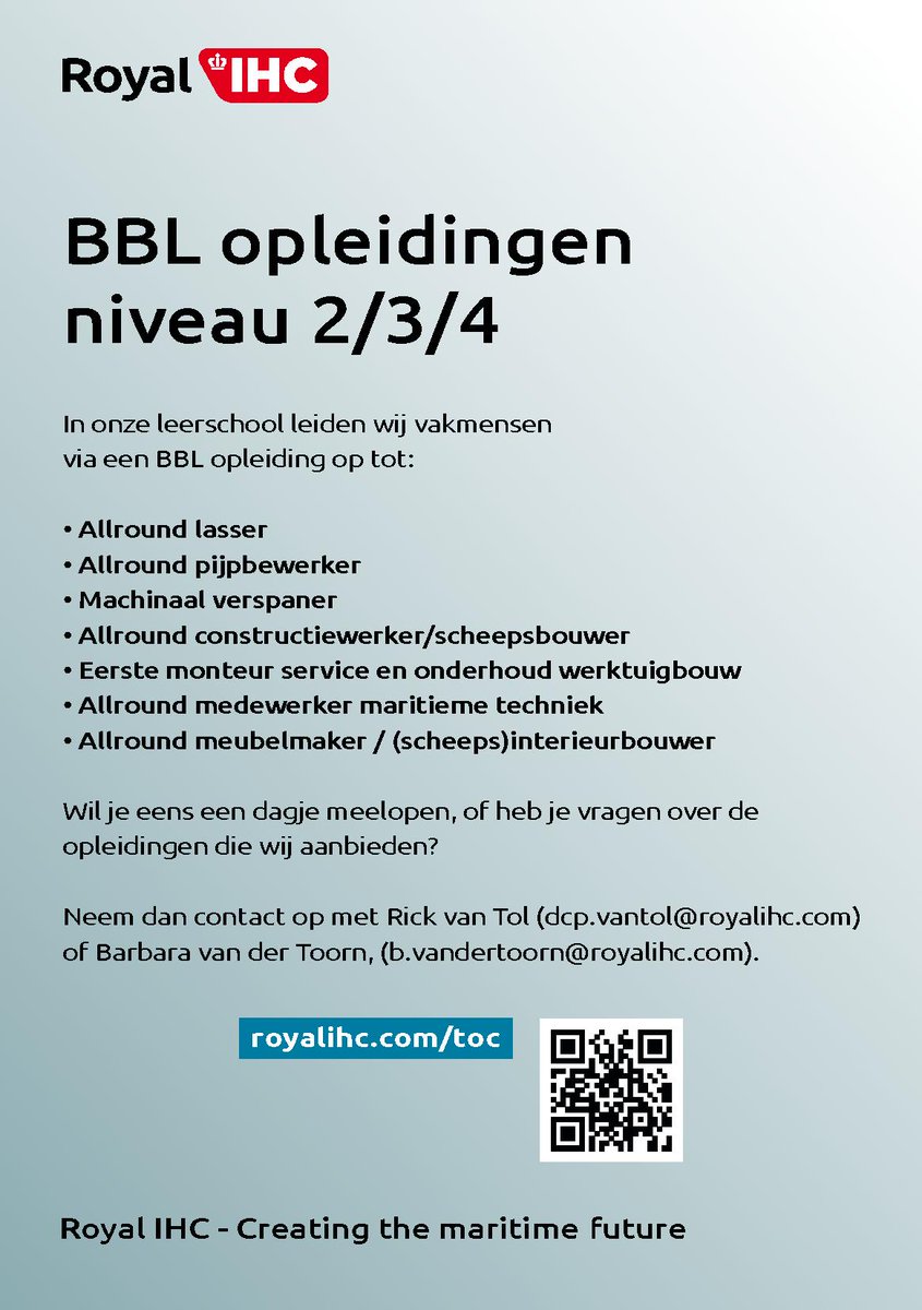 royalihc's tweet photo. A.s. donderdag 19 januari is het open avond bij het Technisch Opleiding Centrum in Kinderdijk.
Heb je interesse? Meld je dan aan via: https://t.co/yWEdmdAI6b
#RoyalIHC #TOC #Opleiding #OpenAvond #WerkenenLeren #Creatingthemaritimefuture https://t.co/gy3tjfKD84