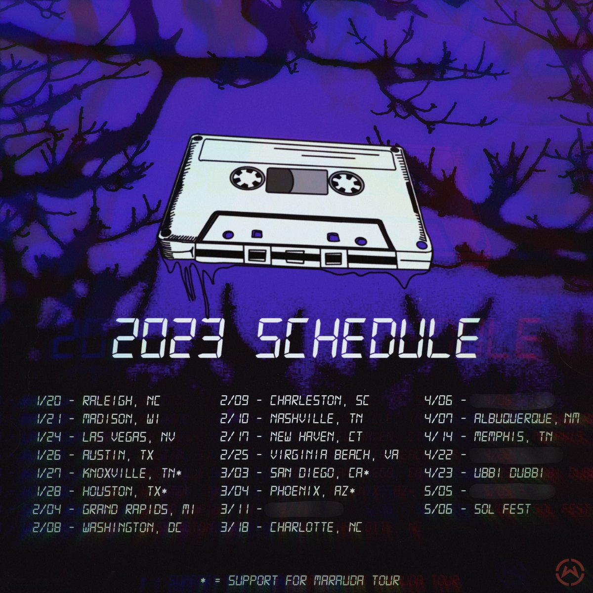 Tapebbeats's tweet photo. 2023 schedule!! 

Can’t wait to be back on the road this weekend to start off shows for the year!! Up first we got Raleigh NC, Madison WI, Vegas, and Austin, TX

See y’all sooooon 💜 https://t.co/cXtAbzstSH