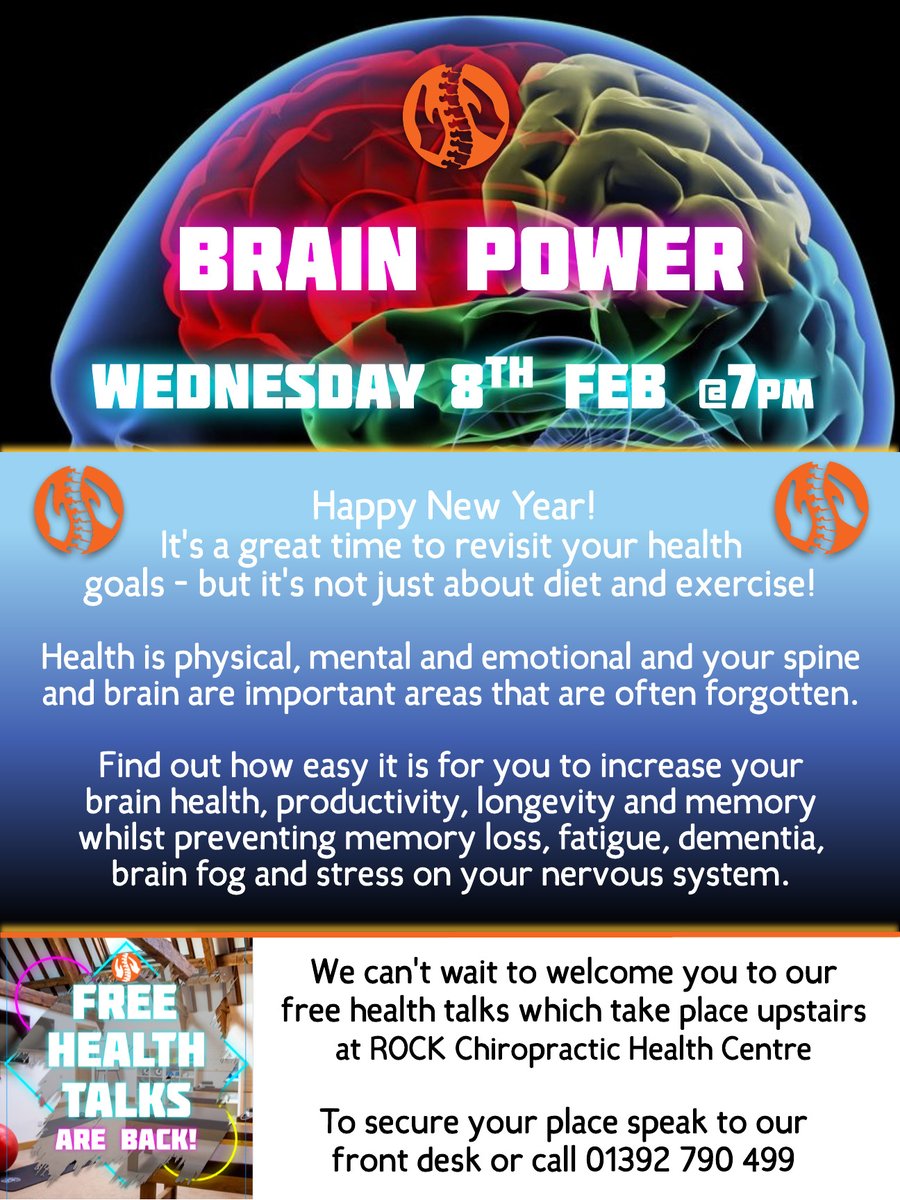 Dear members, 
We will be hosting another free health talk, which this time will focus on the power of the brain!
We recommend booking your space for this health talk, which is highly popular amongst our members.
Get in touch to secure your seat!
#rockchiropractic #chiropractic