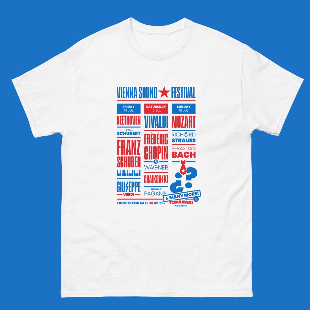 Nuestros primeros diseños: 

Vienna Sound Festival: El festival para sibaritas y nostálgicos a los que no les hace gracia el autotune.

Consíguela aquí:
topanaki.com/products/vienn…