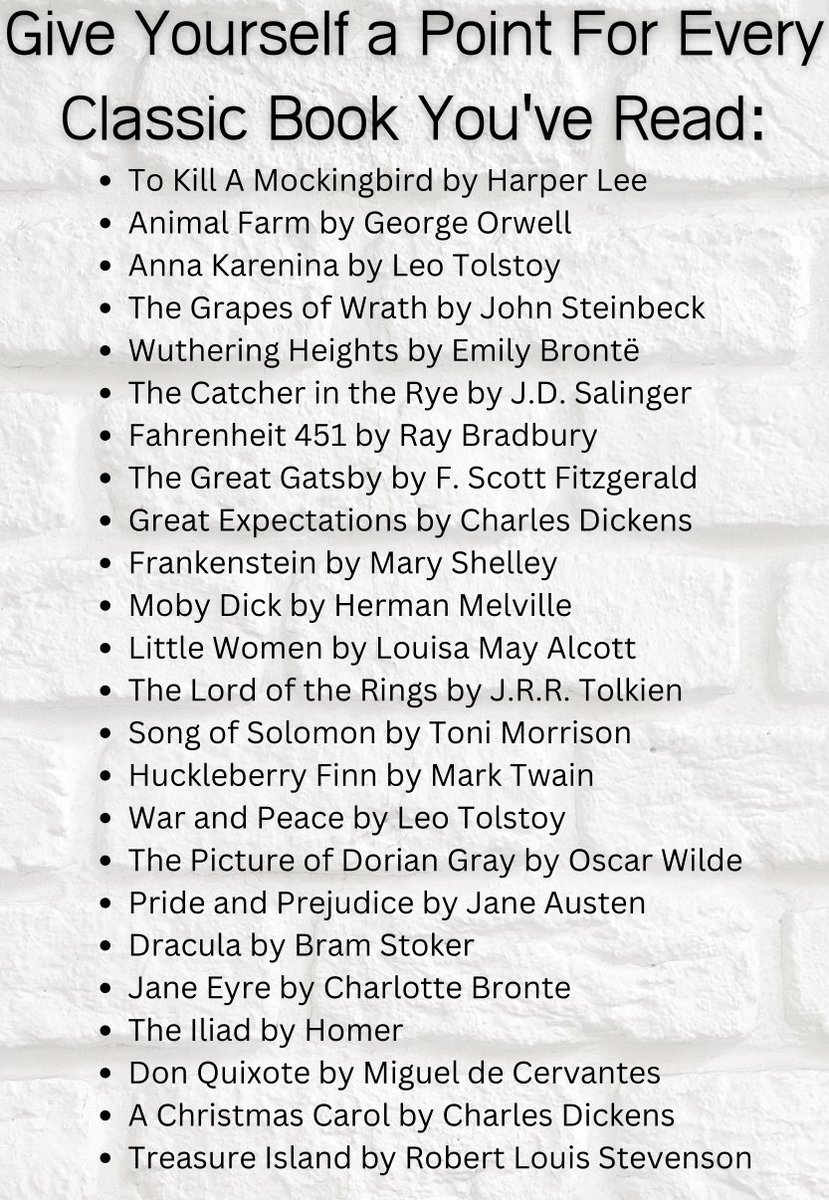 theajennda's tweet photo. Give yourself a point for every Classic you've read: https://t.co/GtjCO7MhHj