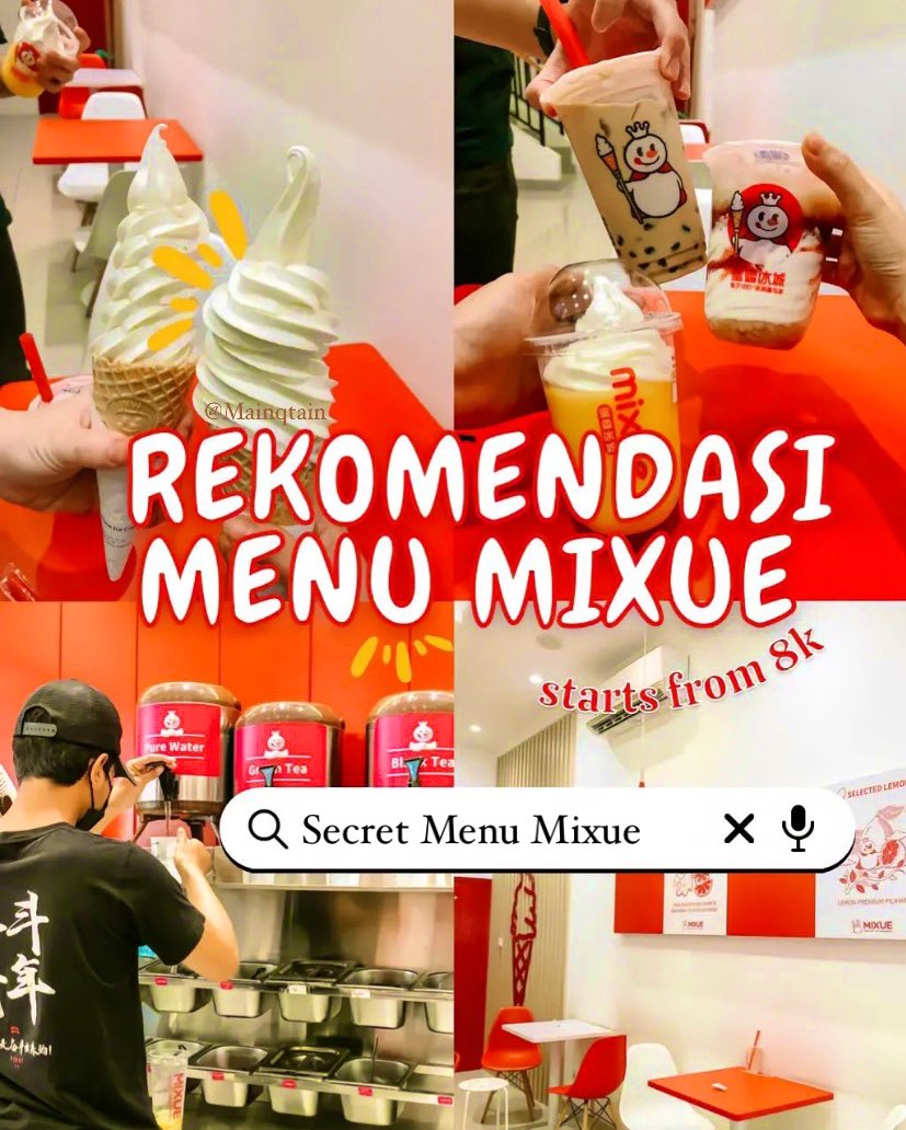 explorer_brands's tweet photo. Rekomendasi Secret Menu MIXUE !

• Kamu Wajib Coba •

— A Thread — https://t.co/wiQ3Jfyrut