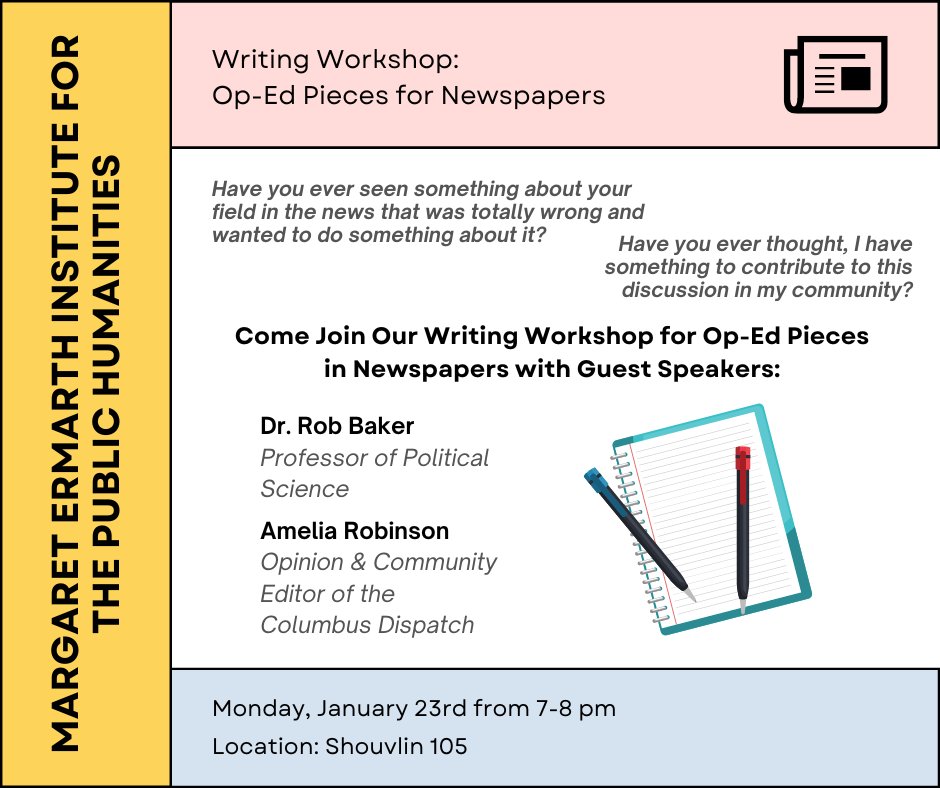WittHumanities's tweet photo. Calling all Wittenberg Faculty and Staff 📣 We invite you to join us for our writing workshop on Monday, January 23rd! See you there 📝 https://t.co/bnc8uJ9Cua