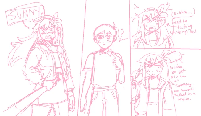 I want them!!! To hang out and be friends again!!! 
#OMORI #omorisunburn #OMORIFANART #omoriaubrey #omorisunny 