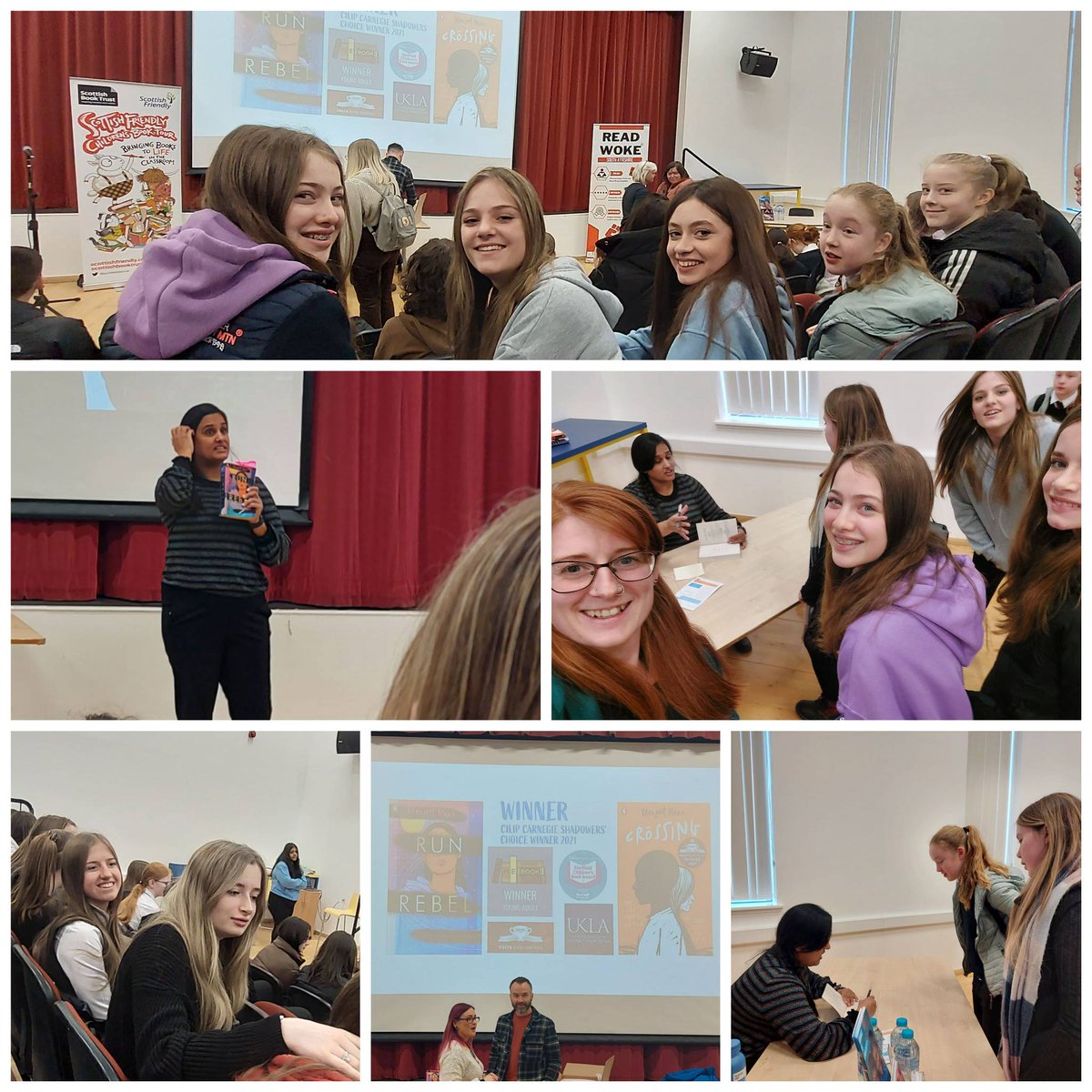 @girvanacademy pupils had a brilliant day out listening to @ManjeetMann speak about her books 'Run Rebel' and 'The Crossing' at @pwkacademy with @scottishbktrust. #girvanreads #readwoke