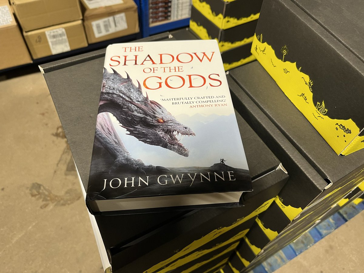 binding_broken's tweet image. Just found a signed hardback edition of The Shadow of the Gods by @JohnGwynne_ in a dust box! As we only have one, we think it fair to give it away! Please RT and comment a 🐉 to take part 😜