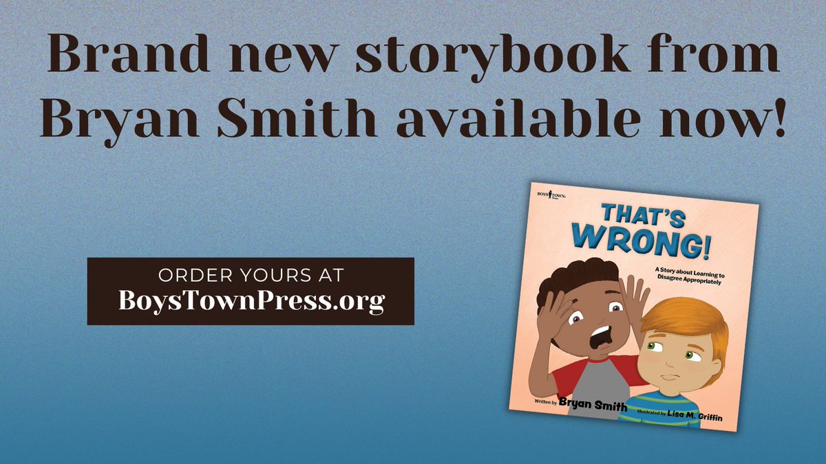 Happy book birthday to "That's Wrong!" by Bryan Smith! 🎉

This new storybook is perfect for children who struggle with the skill Disagreeing Appropriately. Get your copy at BoysTownPress.org or wherever books are sold!

You can follow the author on Twitter <a href="/kidauthorsmith/">Bryan Smith</a>