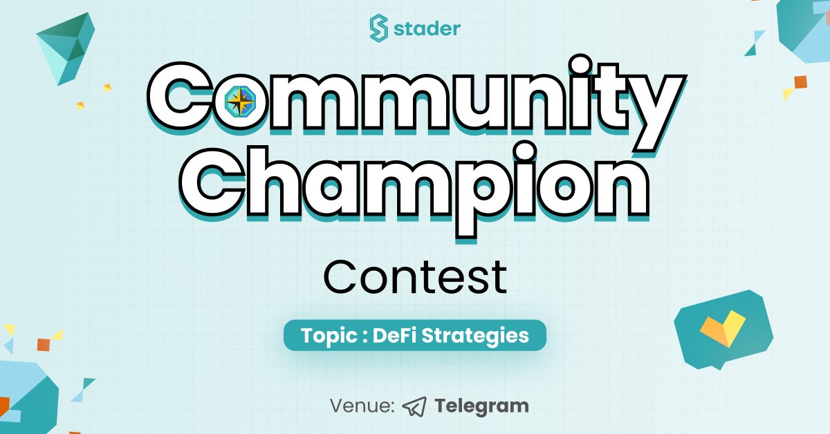 🚨TOPIC ALERT🚨

Participate in our ongoing Community Championship Contest🚀

To honor our great community members😎

Topic for the week : DeFi Strategies

Head over to our Telegram to know more : t.me/staderlabs_nea…