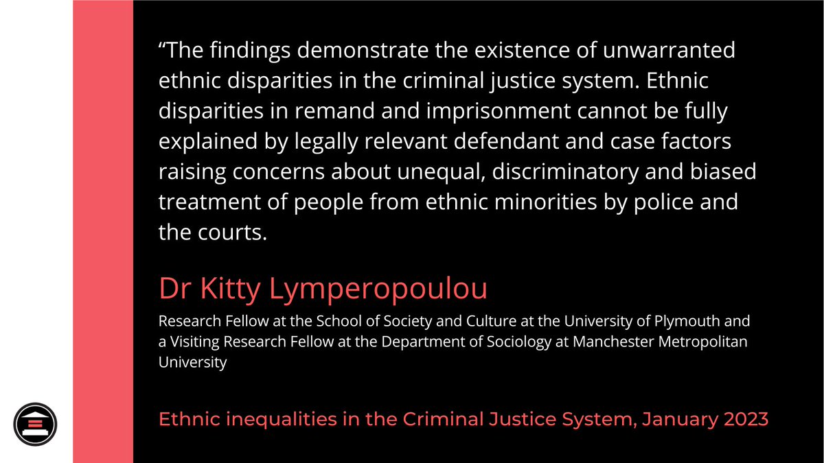 <a href="/LymKitty/">Kitty Lymperopoulou</a> As Principal investigator on the <a href="/EHRC/">EHRC</a> <a href="/adr_uk/">ADR UK</a>  <a href="/EQUAL_CJS/">EQUAL</a> <a href="/Clinks_Tweets/">Clinks</a> <a href="/MoJGovUK/">Ministry of Justice</a>   supported project, <a href="/LymKitty/">Kitty Lymperopoulou</a> comments:
Visit the project homepage: ethnicityandcriminaljustice.co.uk