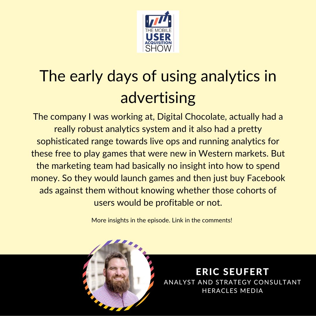 Data has to become information, then knowledge, insight, and finally wisdom to be of real use.

<a href="/eric_seufert/">Eric Seufert</a> of Mobile Dev Memo tells about how a studio he worked with early on in his career had lots of analytics that did not translate into wisdom.

More: mobileuseracquisitionshow.com/episode/mobile…