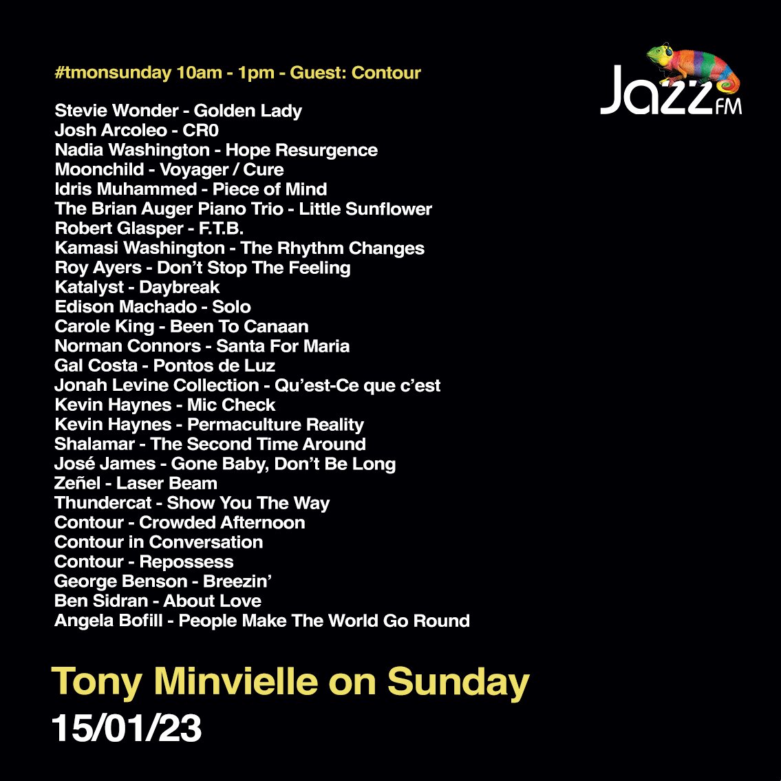 Tony Minvielle (@tonyminvielle) on Twitter photo Another busy one on Sunday on <a href="/jazzfm/">Jazz FM</a> ... feat. Contour on <a href="/touching_bass/">Touching Bass</a> in convo, Kevin Haynes catch up and ft'd track from Zenel on <a href="/jazzrefreshed/">jazz re:freshed</a>
🔊🔊🔊
Jazz FM - bit.ly/3e7RUCu
Soundcloud - bit.ly/31yz8Rv Another busy one on Sunday on <a href="/jazzfm/">Jazz FM</a> ... feat. Contour on <a href="/touching_bass/">Touching Bass</a> in convo, Kevin Haynes catch up and ft'd track from Zenel on <a href="/jazzrefreshed/">jazz re:freshed</a>
🔊🔊🔊
Jazz FM - bit.ly/3e7RUCu
Soundcloud - bit.ly/31yz8Rv