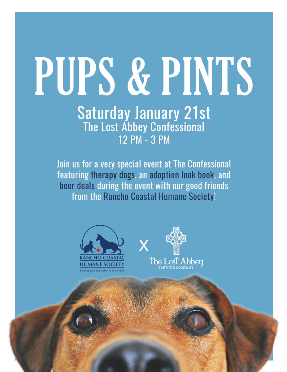 RCHumaneSociety's tweet photo. Thank you to our good friends at @lostabbey for hosting this #PupsAndPints event this coming Saturday! https://t.co/YrFPAjhe8k