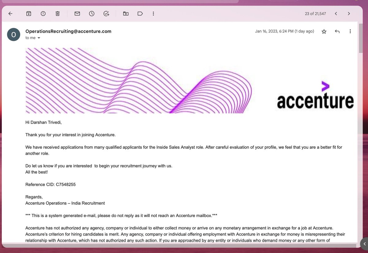 darshant126's tweet photo. @AccentureJobsIN @AccentureIndia How do I connect with your HR recruitment team ? As I got below email from them after applying on career portal. https://t.co/MIip9GTMuQ