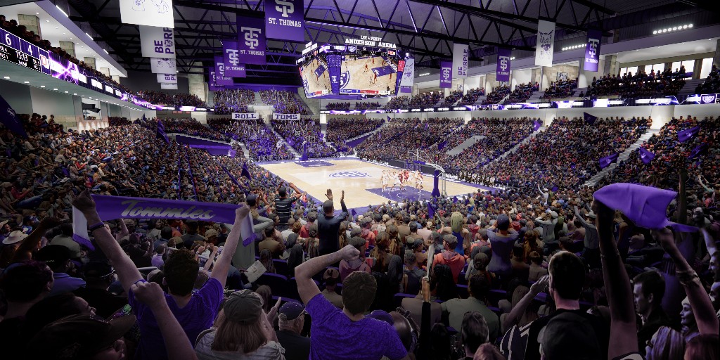 UofStThomasMN's tweet image. Thanks to a record-breaking, $75 million gift from the Anderson family, we are excited to announce a multiuse, on-campus arena in St. Paul for D-I men’s and women’s hockey and basketball programs. Learn more: bit.ly/3IYK7aa