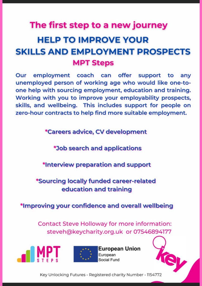KeyUFCharity's tweet photo. Support for people in South Ribble with finding employment.

#KeyUnlockingFutures #MPTSteps #Charity #Careers https://t.co/IVVLFo6aQn