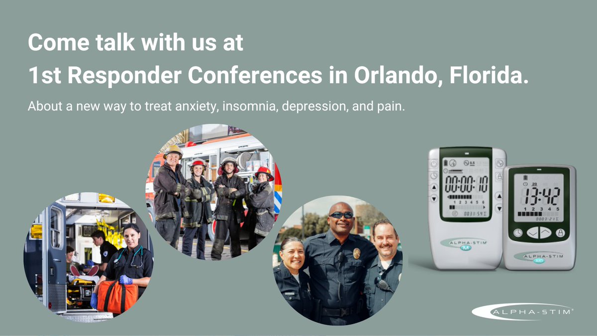 AlphaStim's tweet photo. Come chat w/Dr. Josh Briley & Lauren Brow to learn about #AlphaStim for #anxiety + #pain + #insomnia + #depression at 1st Responder Florida. We'll be having a special presentation by Dr. Briley as well. https://t.co/vbYrBTPWyC