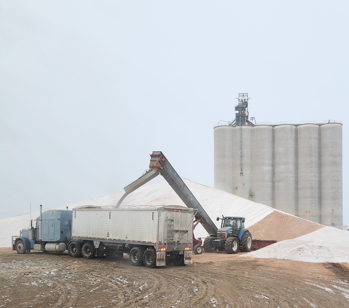 mtguy937's tweet photo. Fog AND a dusting of snow to spice up some hauling.  Good thing we don't have to travel far. #wheat #roundandround https://t.co/bHuBcUXzTy